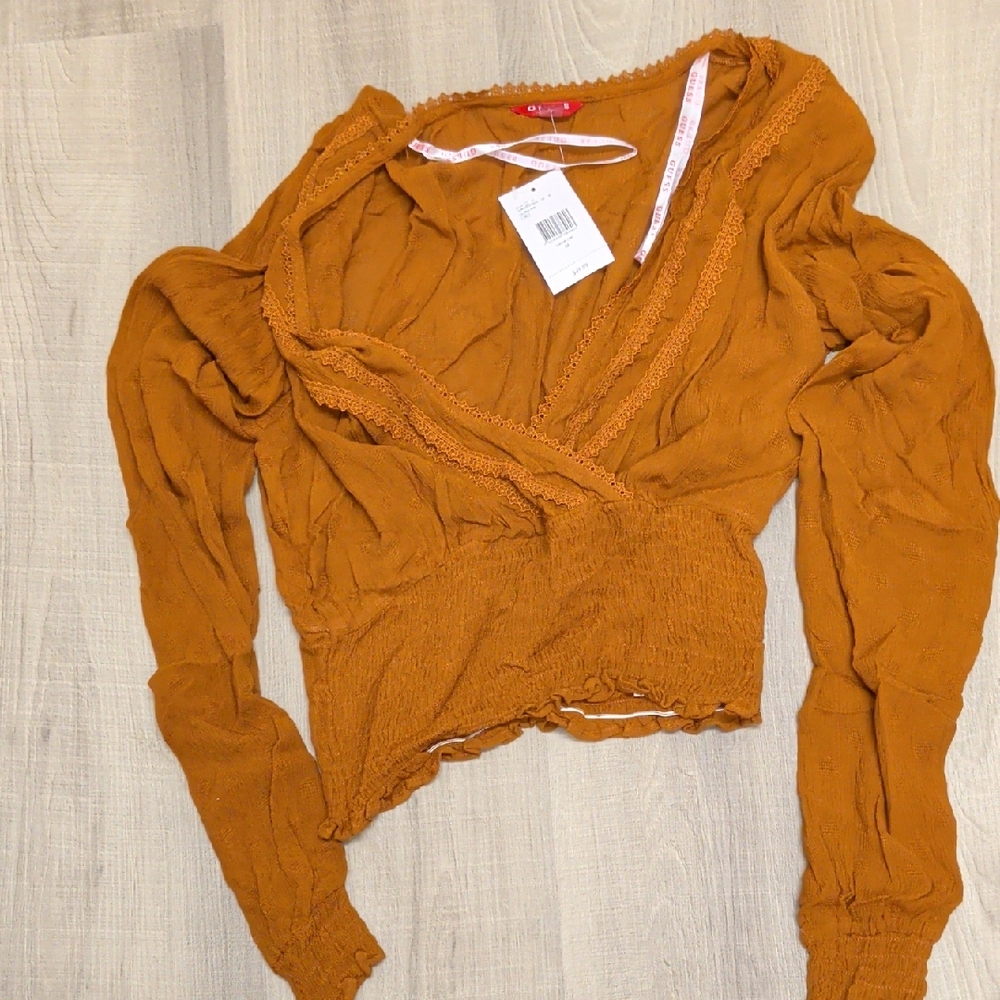 Guess Women's Mustard Wrap Blouse